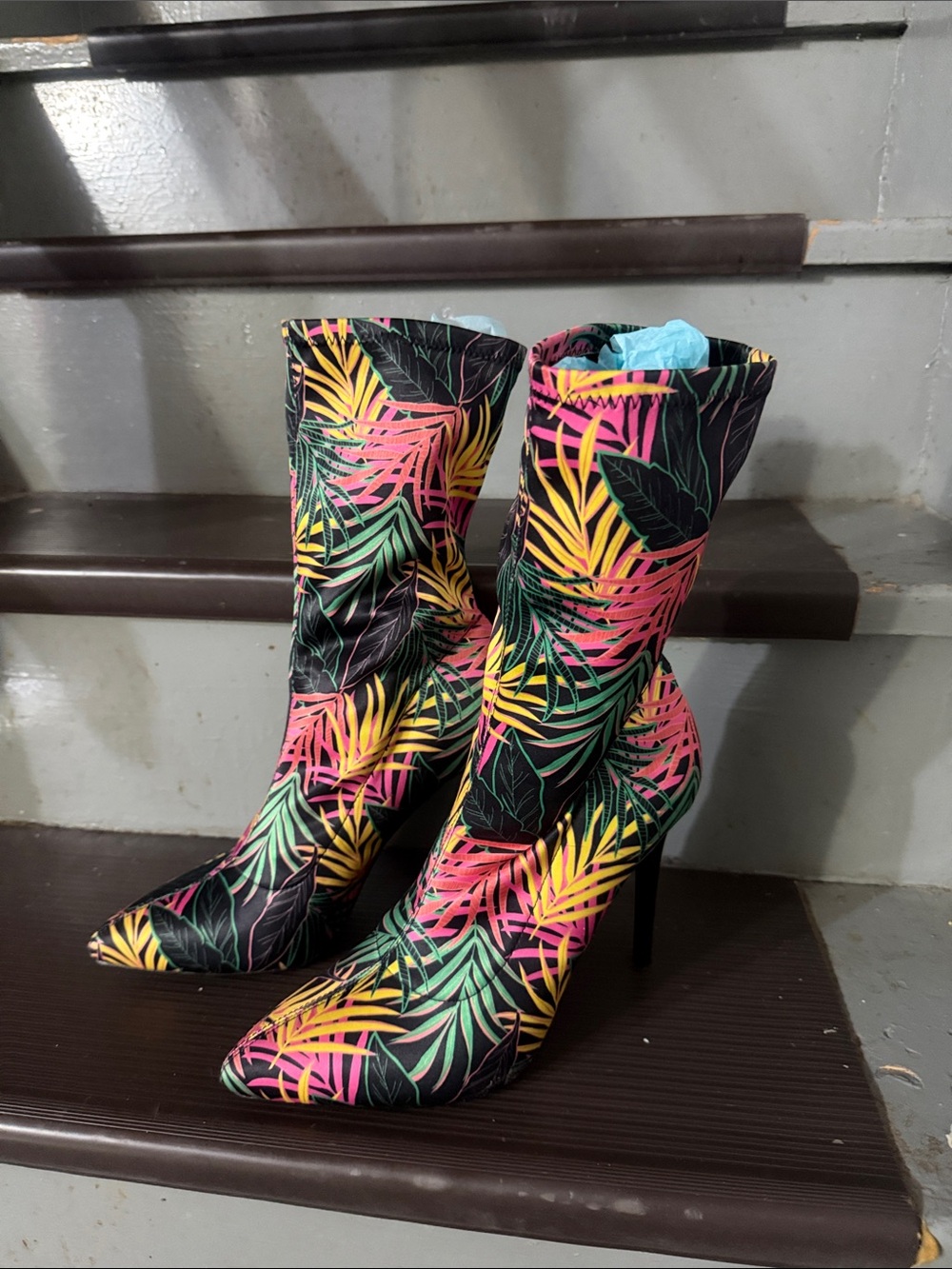 Tropical Print Pointed-Toe Stiletto Boots - Multicolor, 10, fits 9.5/10 - Picture 4 of 11